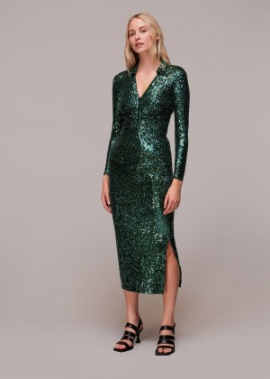 Whistles Sequin Column Skirts Dark Green | US-76924IBCF