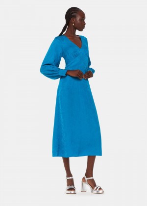 Whistles Serpent Jacquard Midi Dress Blue | US-64853LPUO