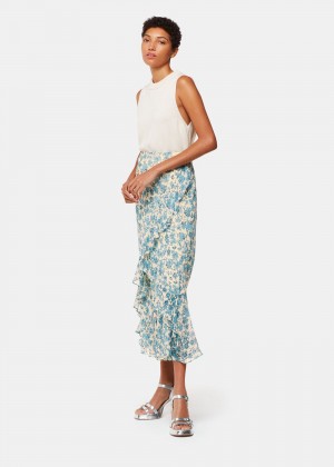 Whistles Shaded Floral Midi Skirts Blue / Multicolor | US-16804JFSV