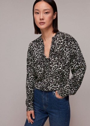 Whistles Shadow Leopard Print Blouse Black / White | US-09146KWAN