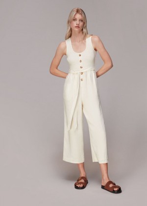 Whistles Shirred Linen Jumpsuit White | US-42658OPHS