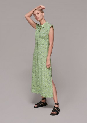 Whistles Shooting Floral Midi Dress Green / Multicolor | US-46792ASQL