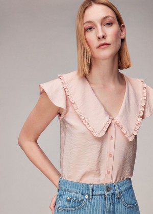 Whistles Short Sleeve Collar Top Pink | US-10892BRQU