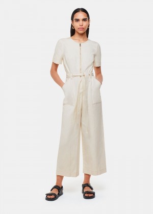 Whistles Short Sleeve Denim Jumpsuit White | US-32465UBXV