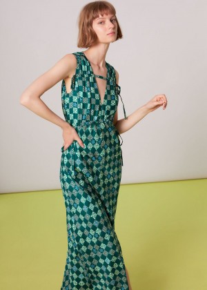 Whistles Silk Checkerboard Dress Green / Multicolor | US-96485WPJY