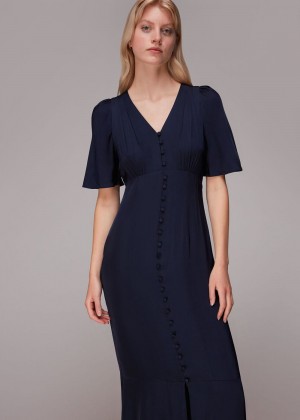 Whistles Simone Satin Maxi Dress Navy | US-61053JBLZ