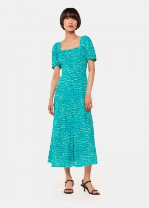 Whistles Sketched Grass Midi Dress Green / Multicolor | US-53268MNUS