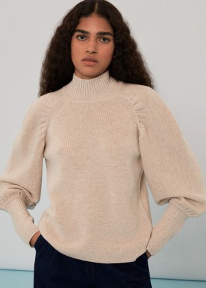 Whistles Sleeve Detail Fashioned Knitwear Beige | US-14329PWOB