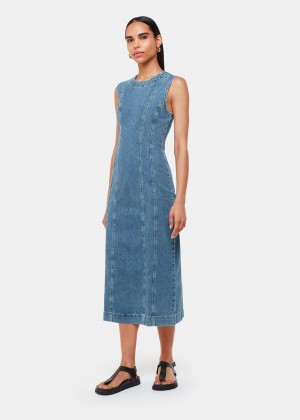 Whistles Sleeveless Denim Midi Dress Blue | US-19306FIGJ