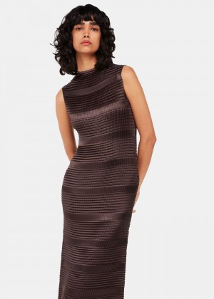 Whistles Sleeveless Ruched Column Dress Brown | US-68952KUMQ