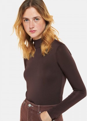 Whistles Slinky High Neck Top Chocolate | US-24751DLJF