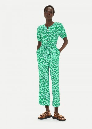 Whistles Smooth Leopard Print Jumpsuit Green / Multicolor | US-37109QIYP