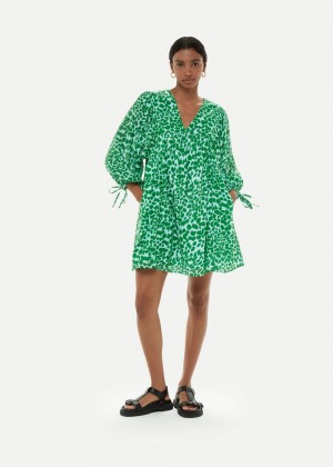 Whistles Smooth Leopard Trapeze Dress Green / Multicolor | US-29568FKWH