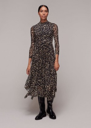 Whistles Smudge Animal Mesh Dress Leopard | US-16038LJQO