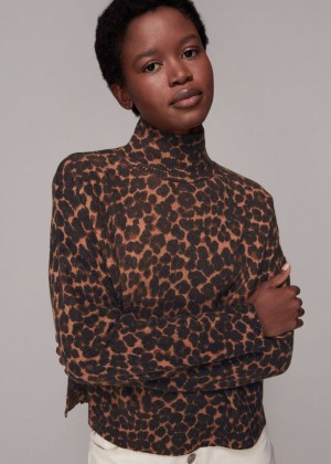 Whistles Smudge Animal Wool Split Knitwear Leopard | US-48029DBAN