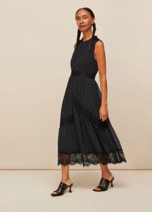 Whistles Spot Lace Midi Dress Black / Multicolor | US-27589FDUK