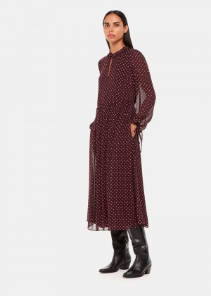 Whistles Spot Print Trapeze Midi Dress Burgundy / Multicolor | US-57849VBDL