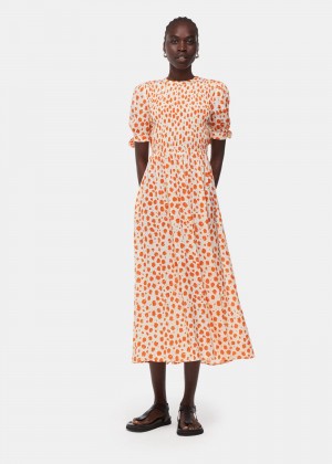 Whistles Spot Shirred Midi Dress Orange / Multicolor | US-23019GVQO