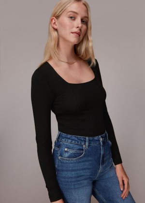 Whistles Square Neck Long Sleeve Top Black | US-15708DOLT