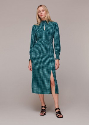 Whistles Star Check Print Midi Dress Green / Multicolor | US-95214QOIM