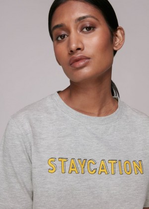 Whistles Staycation Logo T-Shirt Grey | US-39871SXIO