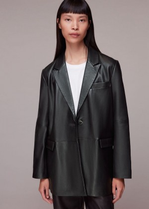 Whistles Stina Leather Blazer Black | US-46735DXWN