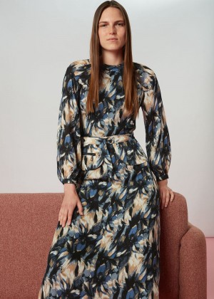 Whistles Storm Floral Silk Belted Dress Multicolor | US-07921AFEQ