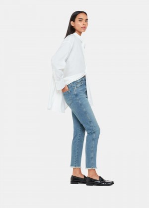 Whistles Stretch Slim Frayed Jeans Blue | US-48205HLKA