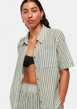 Whistles Stripe Beach Shirts Green / Multicolor | US-62853ZCNS