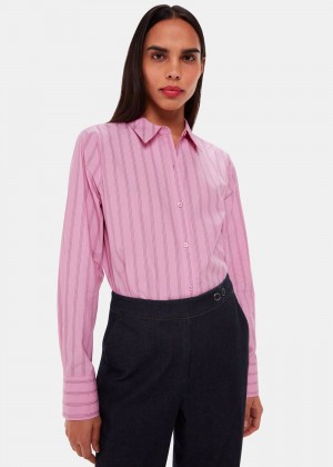 Whistles Stripe Boxy Fit Shirts Pink / Multicolor | US-54367ZRGN