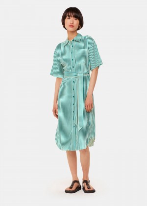 Whistles Stripe Linen Blend Dress Green / Multicolor | US-10364GCQV