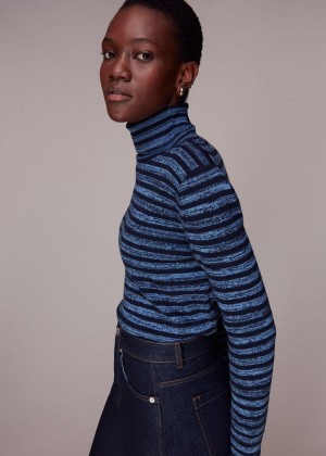 Whistles Stripe Neck Knitwear Blue | US-85946RTSV