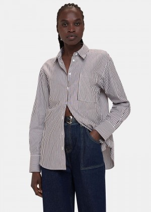 Whistles Stripe Relaxed Fit Shirts Black / White | US-14760WQPN