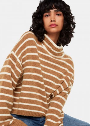 Whistles Stripe Rib Detail Funnel Knitwear Cream / Multicolor | US-26893OBGY