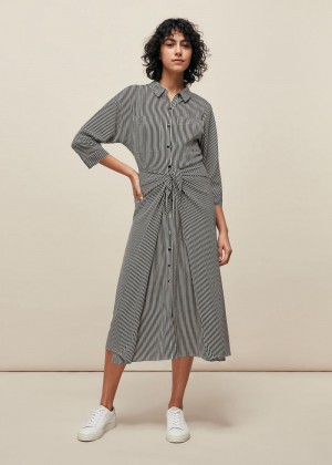 Whistles Stripe Selma Tie Dress Black / White | US-02375XGQK