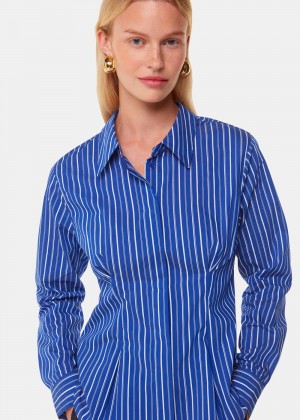 Whistles Stripe Waisted Cotton Shirts Blue / Multicolor | US-12079GJZN