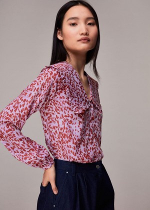 Whistles Summer Cheetah Collar Top Pink / Multicolor | US-02687HAXI