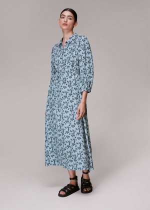 Whistles Swallows Print Midi Dress Blue / Multicolor | US-49857DPFB