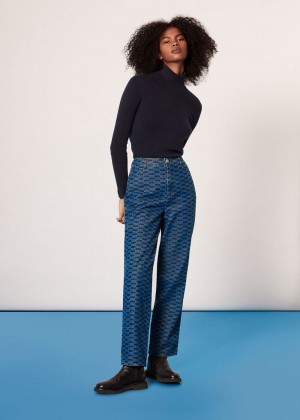 Whistles Tangle Check Denim Pants Blue | US-41329SEDH