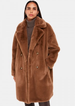 Whistles Teddy Faux Fur Coat Brown | US-01857JZBR