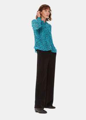 Whistles Terrazzo Button Front Blouse Turquoise / Multicolor | US-97601FDKQ