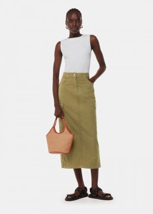 Whistles Tessa Cargo Midi Skirts Khaki | US-65983SYPE