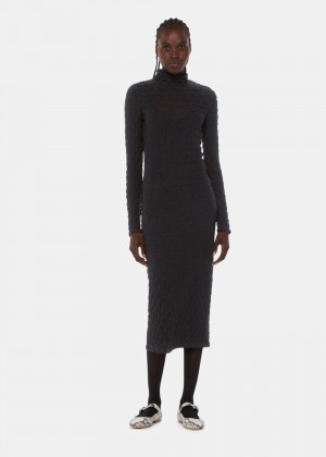 Whistles Textured Long Sleeve Dress Black | US-26935KSTJ