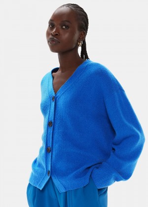 Whistles Textured Wool Mix Cardigan Blue | US-10692VNID