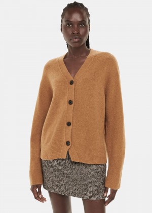 Whistles Textured Wool Mix Cardigan Brown | US-64291WXNO