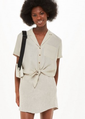 Whistles Tie Front Linen Blouse Grey | US-57031PMAK