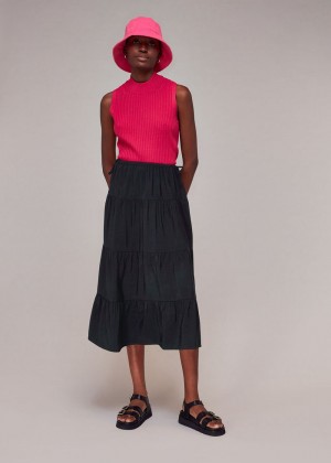 Whistles Tie Side Tiered Skirts Black | US-34572QZPJ