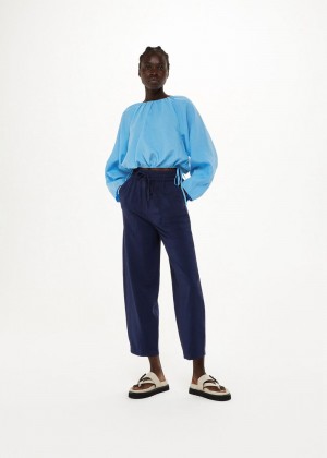 Whistles Tie Waist Nicola Pants Navy | US-34589FXYC