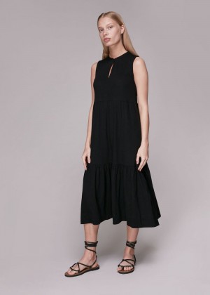 Whistles Tiered Jersey Dress Black | US-07541VJYO