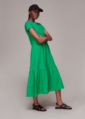 Whistles Tiered Jersey Midi Dress Green | US-29851DVLB